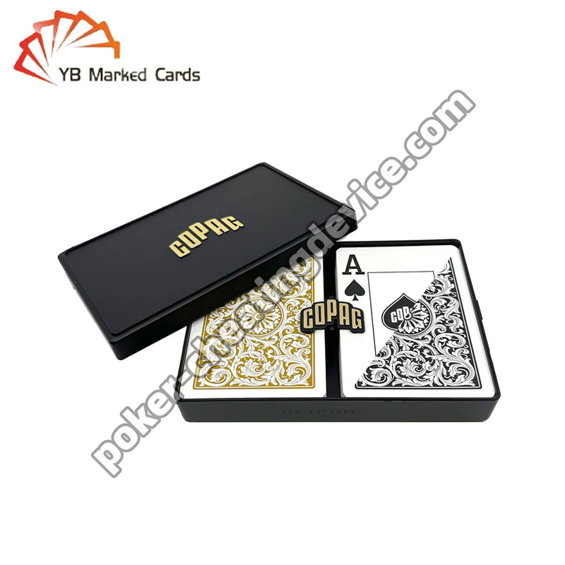 Copag 1546 100% Plastik Invisible Infrared ditandai Kartu Hitam / Emas Deck Set